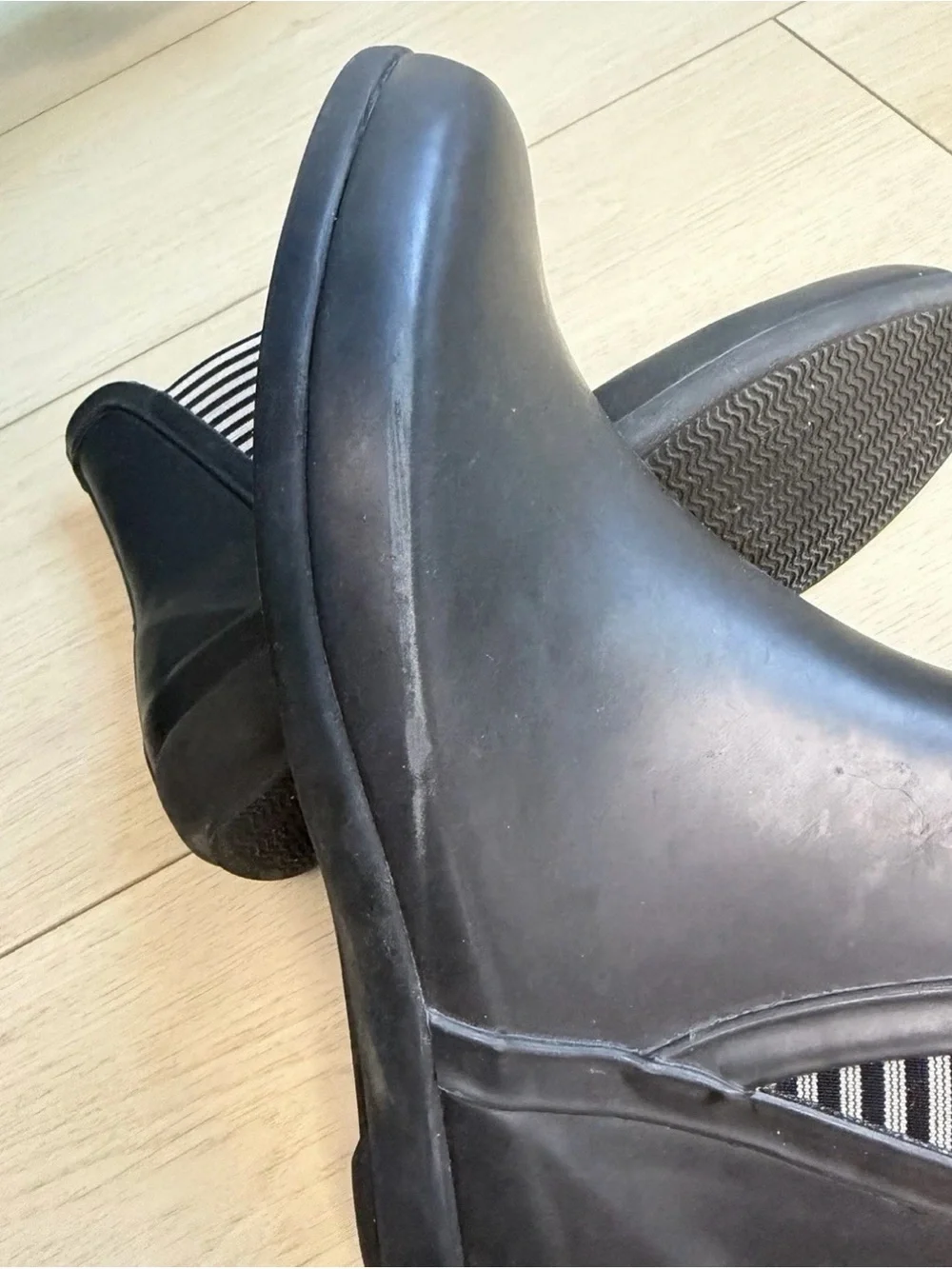 London Fog Black Short Women's Rain Boots with Striped Inner Panel